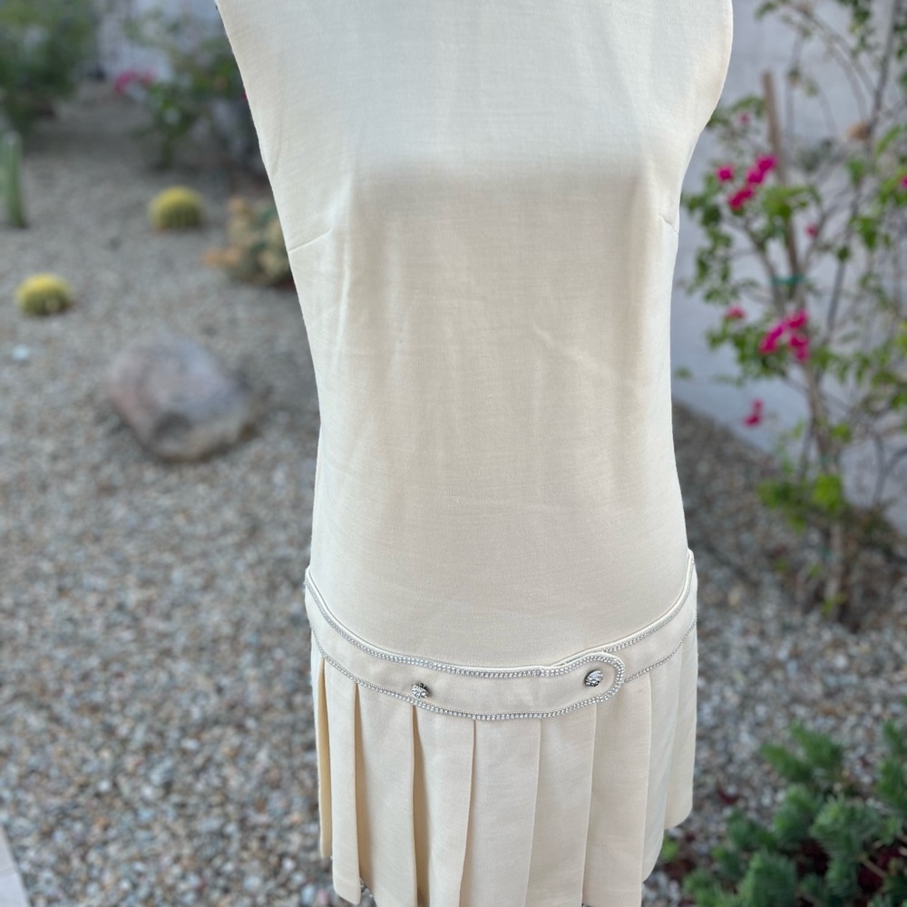 Vintage tennis dress style Butte Knit Charleston pleated rhinestone diamond wool - Picture 6 of 16